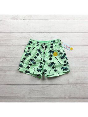 Cat & Jack Boys Dinosaur Palm Tree Swim Trunks Green Elastic Waist NWT M 8